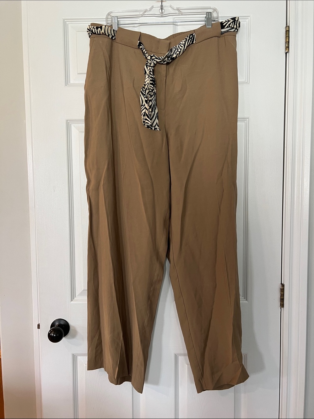 Laura Camel Wide-Leg Trousers with Zebra-Print Tie